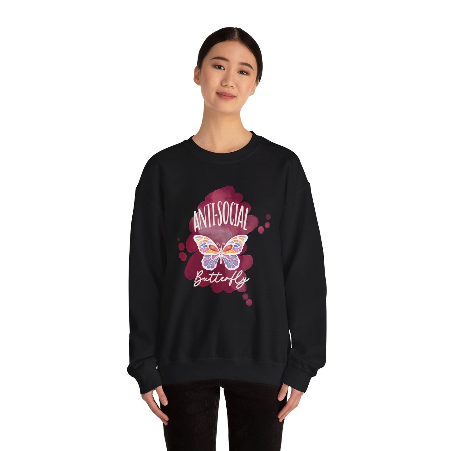 ' Antisocial Butterfly’ white on black Crewneck Sweatshirt
