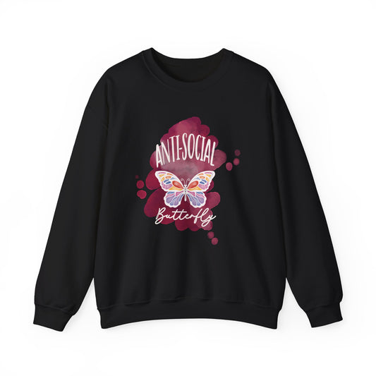 ' Antisocial Butterfly’ white on black Crewneck Sweatshirt